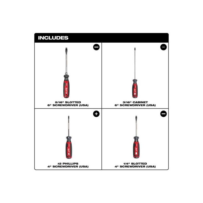 Milwaukee Cushion Grip Screwdriver 4pc Kit (USA) MT200-4 from