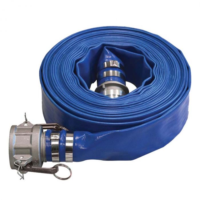 2 x 50' Blue PVC Lay-Flat Discharge Hose with Aluminum Camlock C