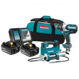 Makita 18V LXT 5.0 Ah 2pc Grease Gun Impact Wrench Combo Kit